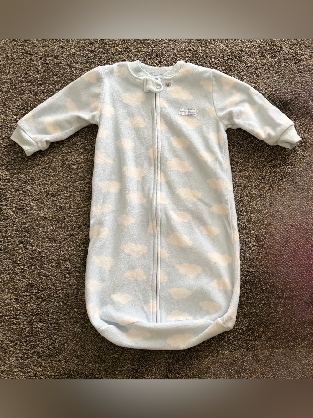 Light Blue with Clouds 0-3 Months Fleece Long Sleeve Sleep Sack